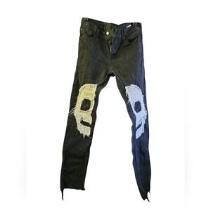 Black Men's Distressed Jeans with White Skull Patches